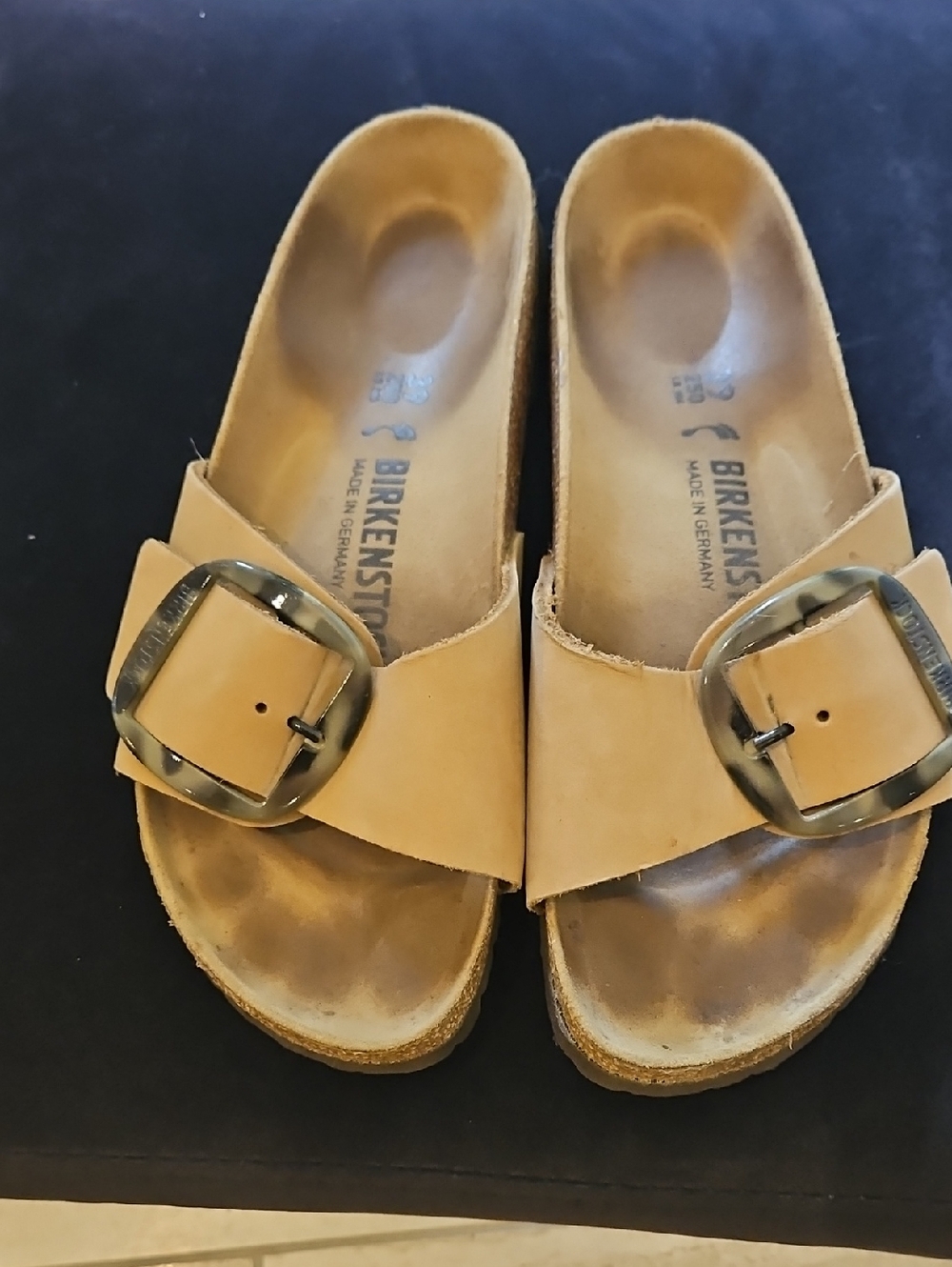 Birkenstock Madrid Womens Light Tan Leather Single Buckle Slide Sandals